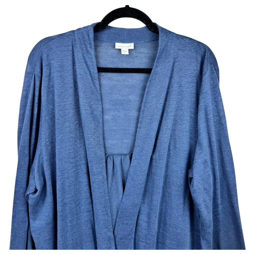 J Jill Cardigan Sweater‎ Large Love Linen Blue 100% Linen Open Front Long Sleeve